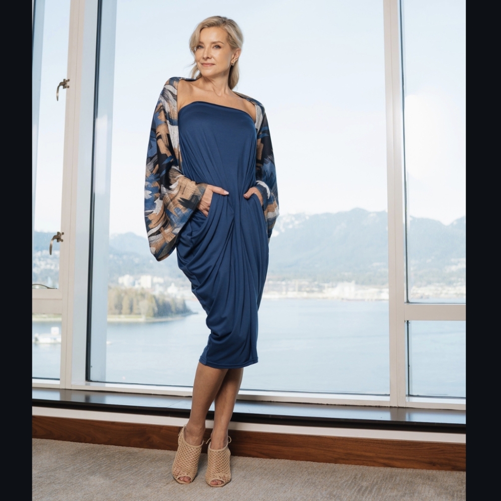 Navy Denim Blue Diane Kroe Multiway Convertible Travel Dress with Sash